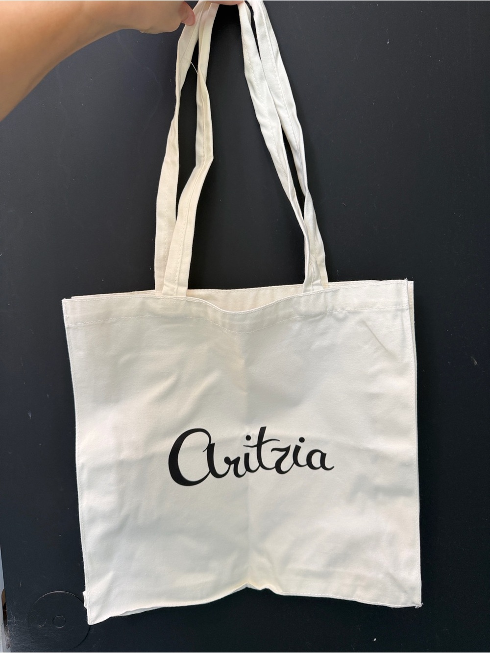 Aritzia Cream Tote Bag with Black Logo